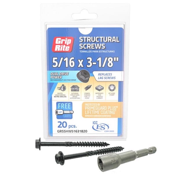Grip-Rite Lag Screw, 5/16 in, 3-1/8 in, Hex Washer Head Torx Drive, 20 PK GRSSHW51631820 - main